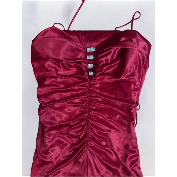 Water Signs Satin Feel, Strapless Bodice’s, Ruched, Hi Front Slit, Formal Gown,