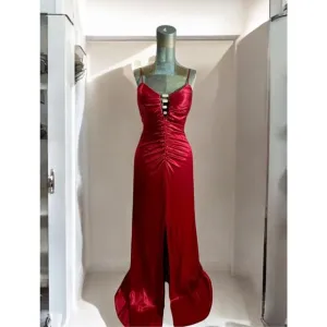 Water Signs Satin Feel, Strapless Bodice’s, Ruched, Hi Front Slit, Formal Gown,
