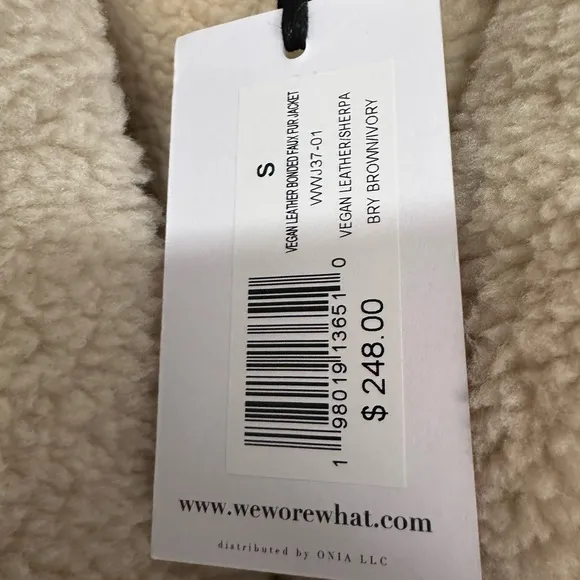 WEWOREWHAT Brown and Ivory Vegan Leather Bonded Faux Fur Jacket
