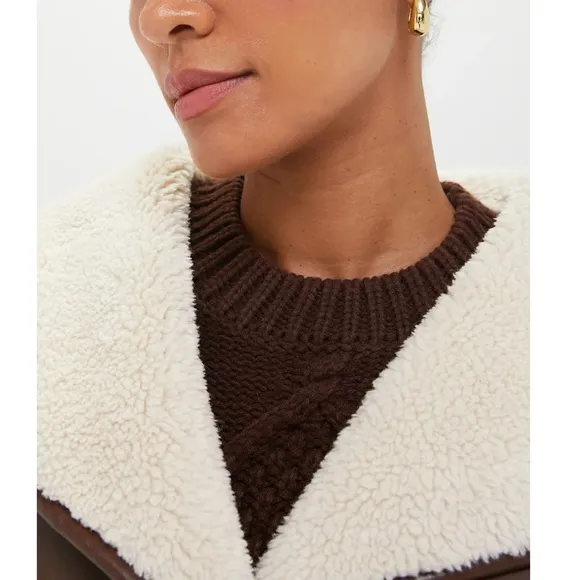 WEWOREWHAT Brown and Ivory Vegan Leather Bonded Faux Fur Jacket