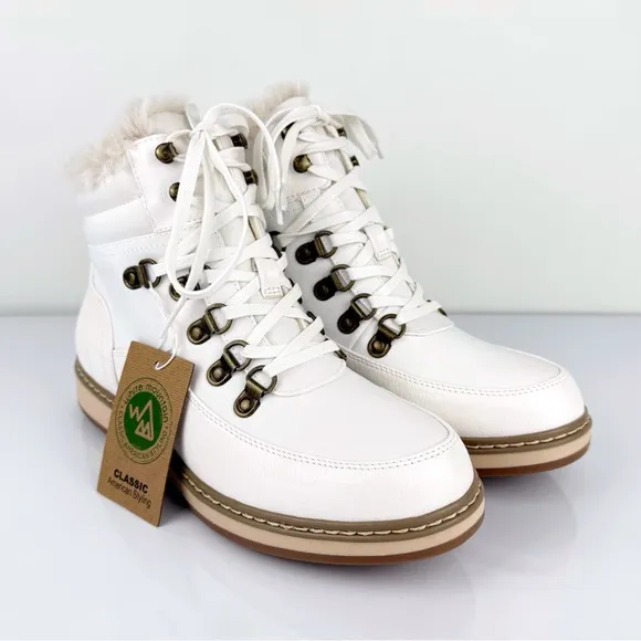 White Mountain Women's Tamasha Lace Up Cozy Booties White Size 7