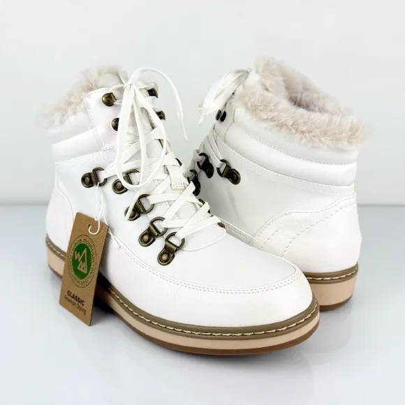 White Mountain Women's Tamasha Lace Up Cozy Booties White Size 7