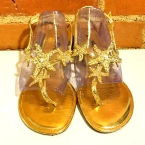 WILD ROSE VTG SANDALS METALLIC GOLD STARFISH BEACH SUMMER HOLIDAY VACA BEACH 5/6