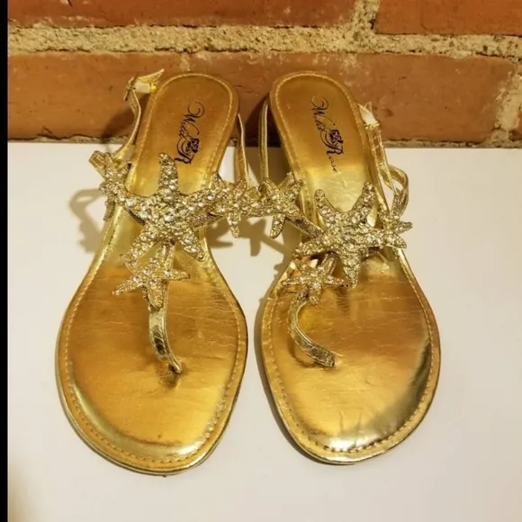 WILD ROSE VTG SANDALS METALLIC GOLD STARFISH BEACH SUMMER HOLIDAY VACA BEACH 5/6