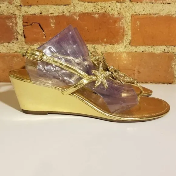 WILD ROSE VTG SANDALS METALLIC GOLD STARFISH BEACH SUMMER HOLIDAY VACA BEACH 5/6