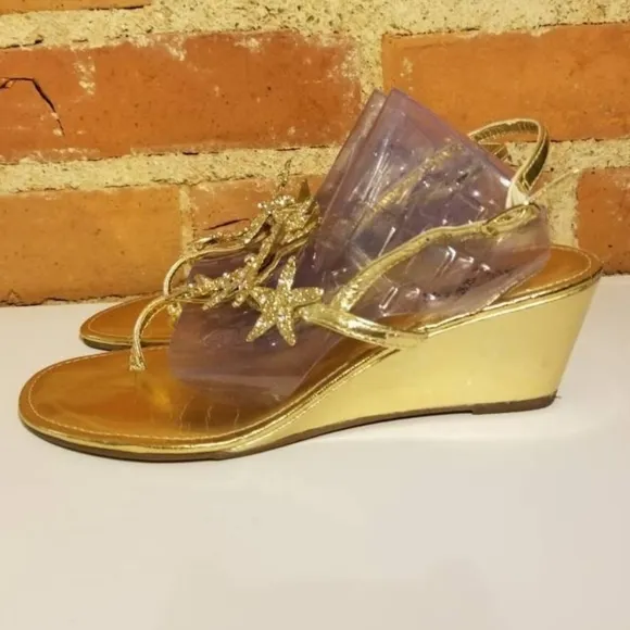 WILD ROSE VTG SANDALS METALLIC GOLD STARFISH BEACH SUMMER HOLIDAY VACA BEACH 5/6