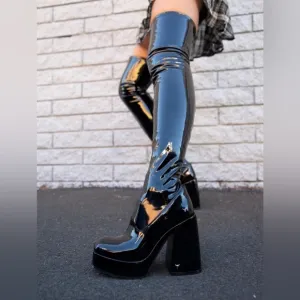 Windsor Smith Haunted Latex Faux Patent Leather Over The Knee Platform Boots 7