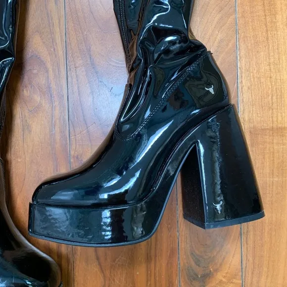 Windsor Smith Haunted Latex Faux Patent Leather Over The Knee Platform Boots 7