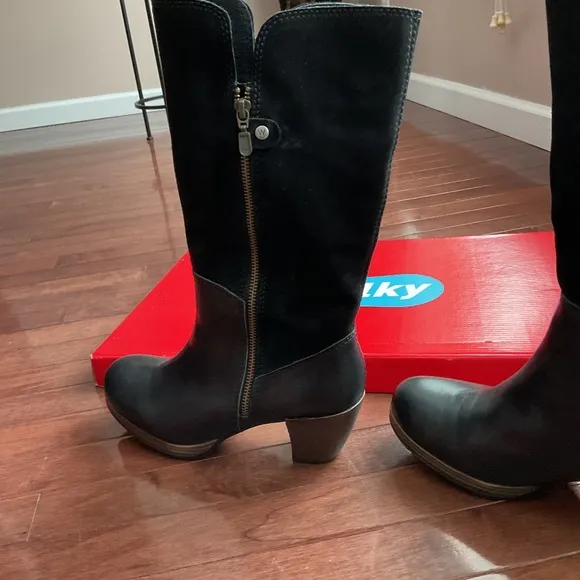 WOLKY DELVINA BLACK LEATHER -SUEDE BOOTS SIZE 40EU NEW