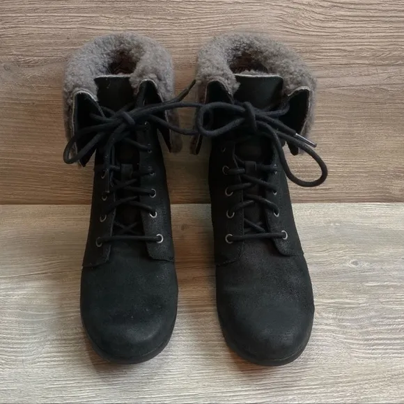 Woman’s Zea UGG suede waterproof lace up wedge ankle boots Fold wool shearling