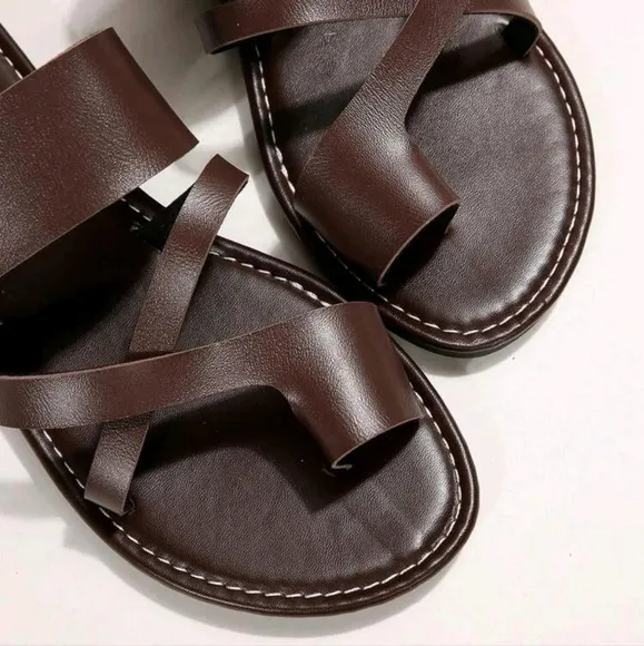 Women Criss Cross Thong Sandals, Fashion Brown Flat Sandals