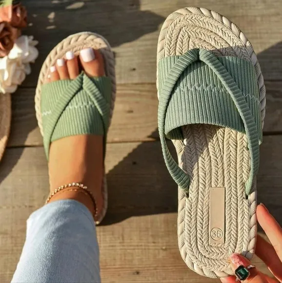 Women Fashionable Beach Flip Flops, Large Size Toe Ring Sandals For Outdoor Vaca