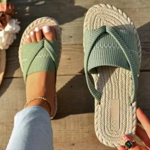 Women Fashionable Beach Flip Flops, Large Size Toe Ring Sandals For Outdoor Vaca