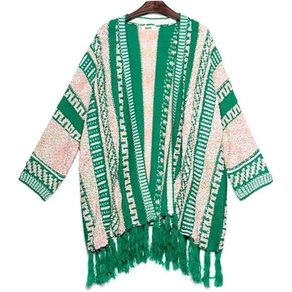 Women Long Sleeve Open Front Cardigan Fall Boho Tassel Cardigan Sweaters