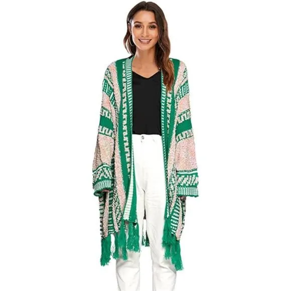 Women Long Sleeve Open Front Cardigan Fall Boho Tassel Cardigan Sweaters