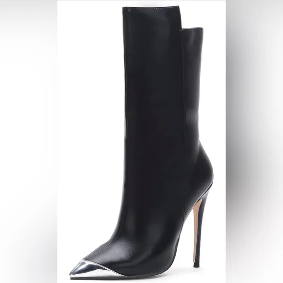 Women Retro Pointed Toe Ankle Booties High Stiletto Heel Side Zipper Black 9.5