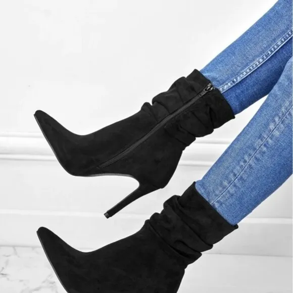 Women's Black Solid Color Elastic Ankle Boots