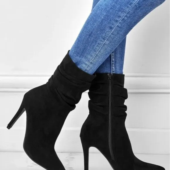 Women's Black Solid Color Elastic Ankle Boots