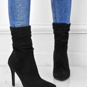 Women's Black Solid Color Elastic Ankle Boots