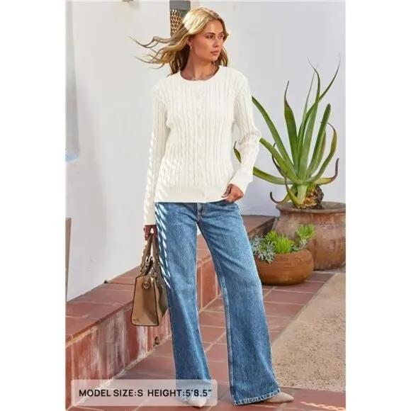 Women's Cable Knit Open Front Cardigan Sweaters Fall Long Sleeve Button