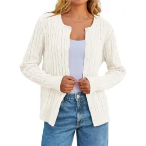 Women's Cable Knit Open Front Cardigan Sweaters Fall Long Sleeve Button