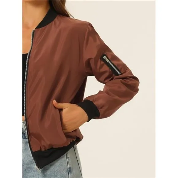 Women's Casual Zip Up Bomber Jacket Windbreaker Outerwear with Pockets