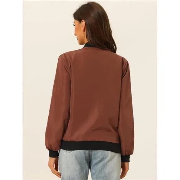 Women's Casual Zip Up Bomber Jacket Windbreaker Outerwear with Pockets