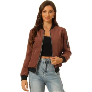 Women's Casual Zip Up Bomber Jacket Windbreaker Outerwear with Pockets