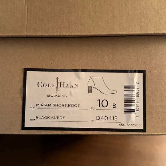 Women’s Cole Haan Miriam Short Boot Black Suede, Size 10, New in Box