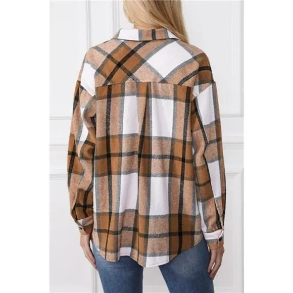 Womens Flannel Shacket Jacket Casual Plaid Wool Blend Multicolor