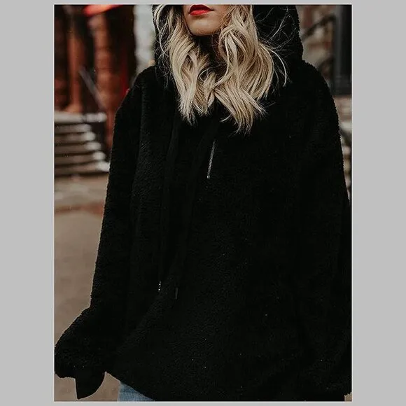 Women's Fuzzy Hoodies Sport Pullover Black