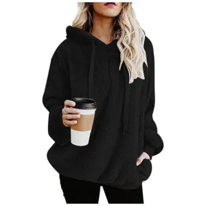 Women's Fuzzy Hoodies Sport Pullover Black