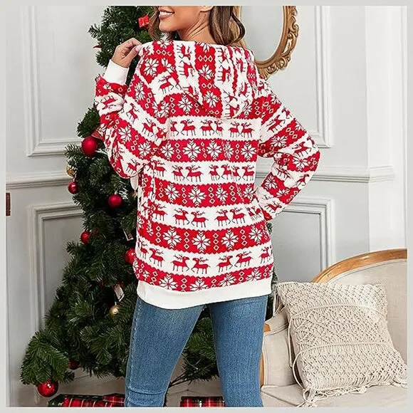 Women's Fuzzy Hoodies Sport Pullover Hoodie Christmas Deer