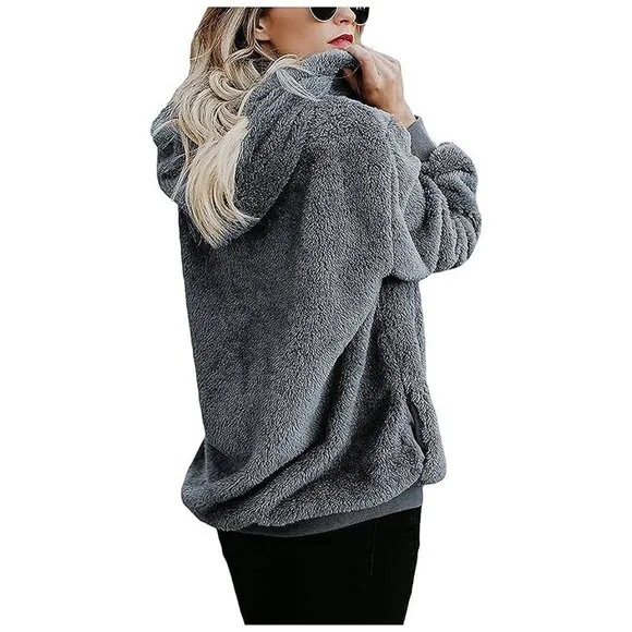Women's Fuzzy Hoodies Sport Pullover Hoodie Dark Grey