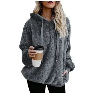 Women's Fuzzy Hoodies Sport Pullover Hoodie Dark Grey