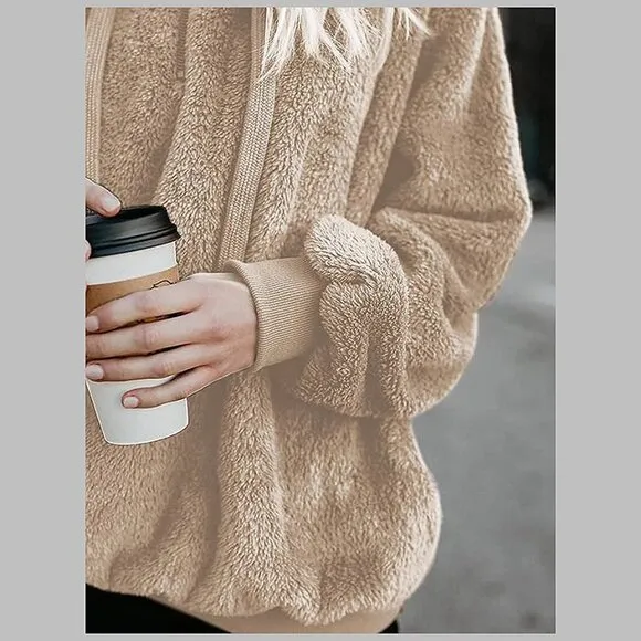 Women's Fuzzy Hoodies Sport Pullover Hoodie Khaki
