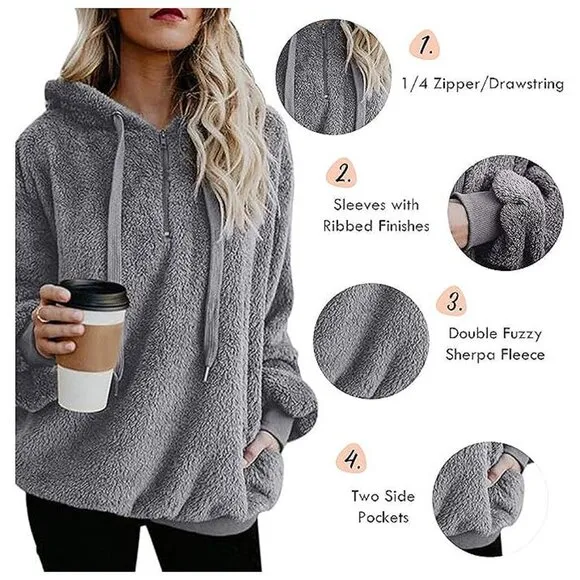 Women's Fuzzy Hoodies Sport Pullover Hoodie Khaki