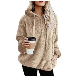 Women's Fuzzy Hoodies Sport Pullover Hoodie Khaki