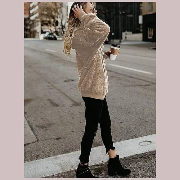 Women's Fuzzy Hoodies Sport Pullover Hoodie Khaki