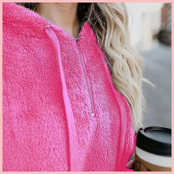 Women's Fuzzy Hoodies Sport Pullover Hoodie Rose
