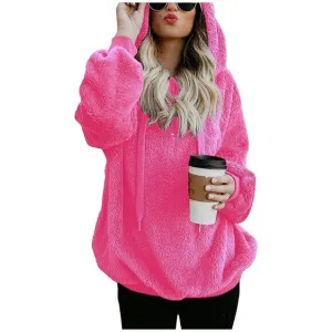 Women's Fuzzy Hoodies Sport Pullover Hoodie Rose