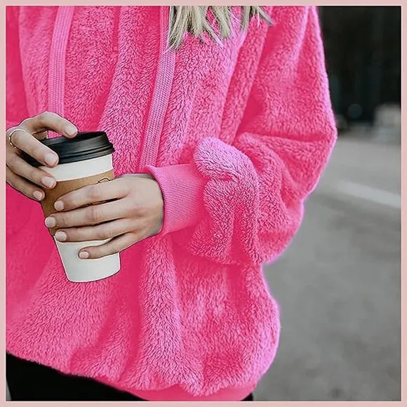 Women's Fuzzy Hoodies Sport Pullover Hoodie Rose