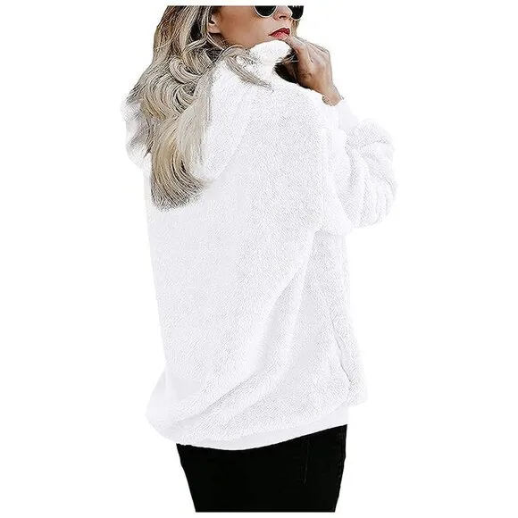 Women's Fuzzy Hoodies Sport Pullover Hoodie White