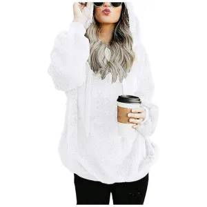 Women's Fuzzy Hoodies Sport Pullover Hoodie White