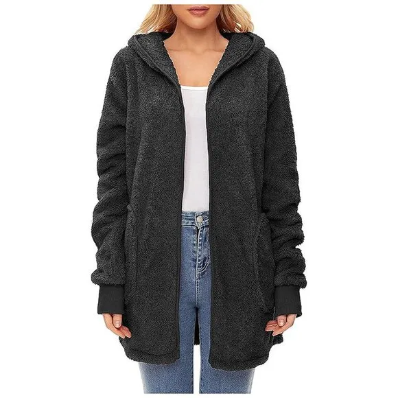 Women's Fuzzy Hoodies Sport Pullover Hoodie Z Cardigan Black