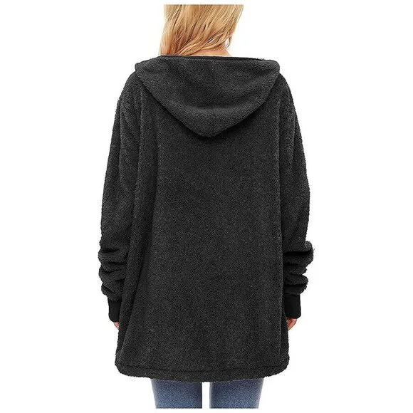 Women's Fuzzy Hoodies Sport Pullover Hoodie Z Cardigan Black