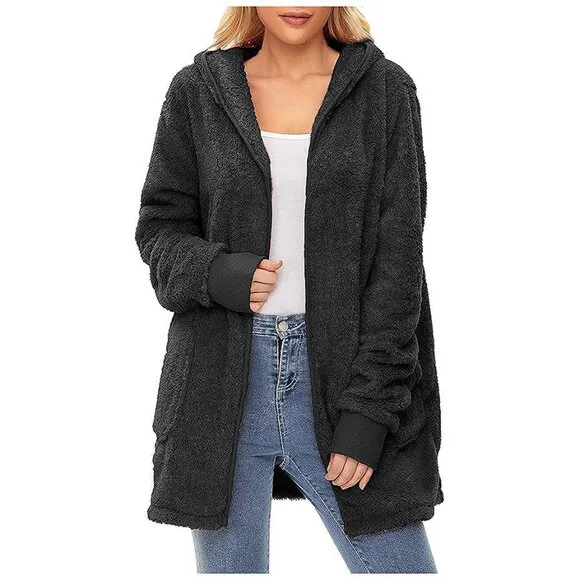 Women's Fuzzy Hoodies Sport Pullover Hoodie Z Cardigan Black