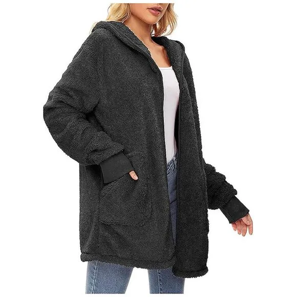 Women's Fuzzy Hoodies Sport Pullover Hoodie Z Cardigan Black