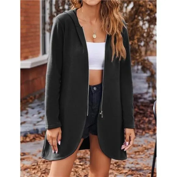 Women's Lightweight Zip-Up Hoodie-Oversized Tunic Sweatshirt Cardigan w/‎ Pocket
