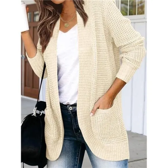 Womens Long Sleeve Open Front Cardigans Chunky Knit Draped Sweaters Outwear